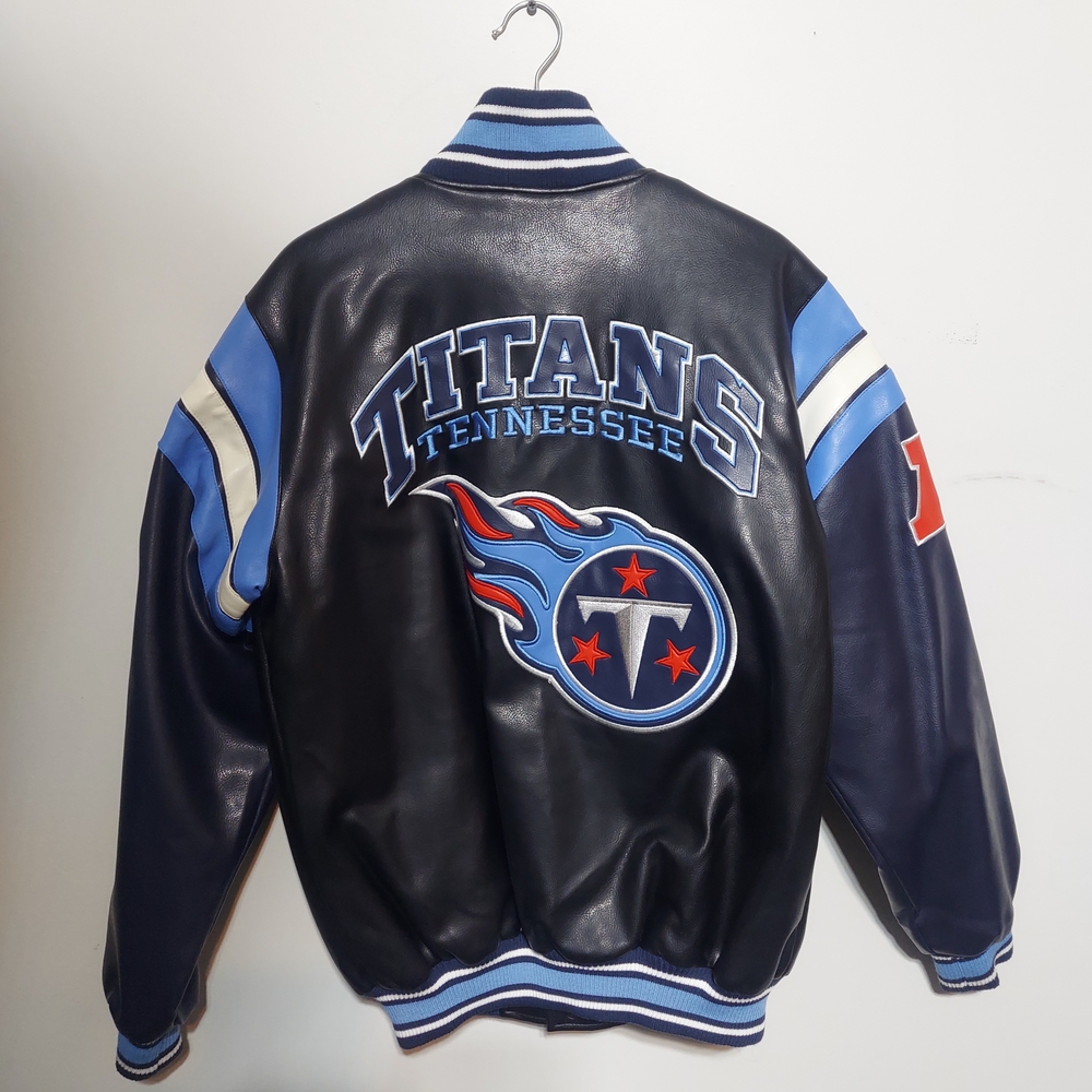 Tennessee Titans NFL Faux Leather Varsity Bomber Jacket Size Medium